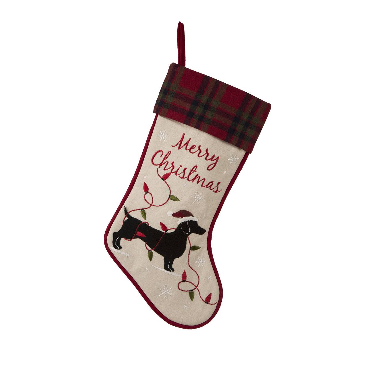 Glitzhome® 21" Dachshund Fabric Christmas Stocking